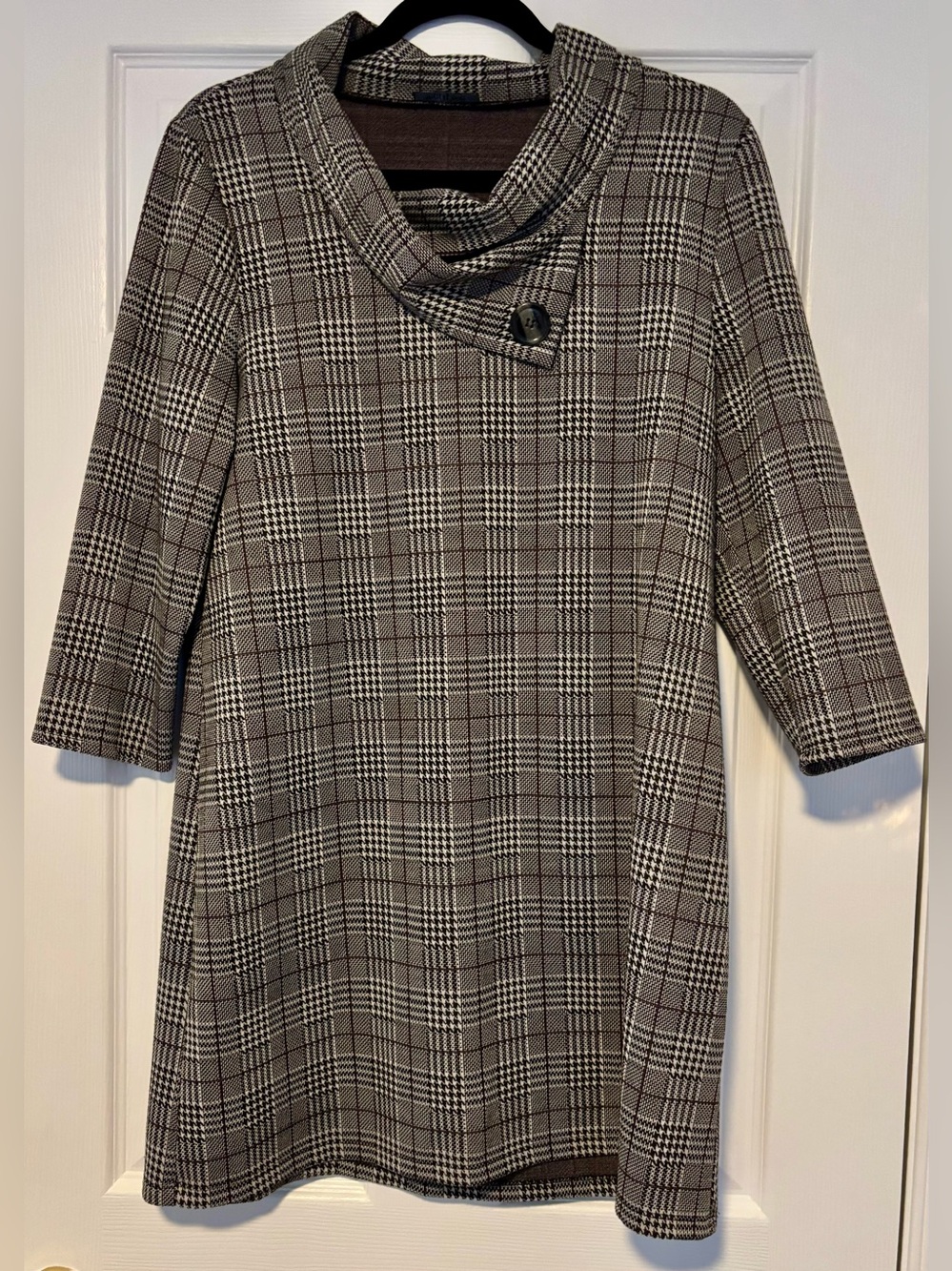 Eclipse Black & White Plaid Button-Collar Tunic